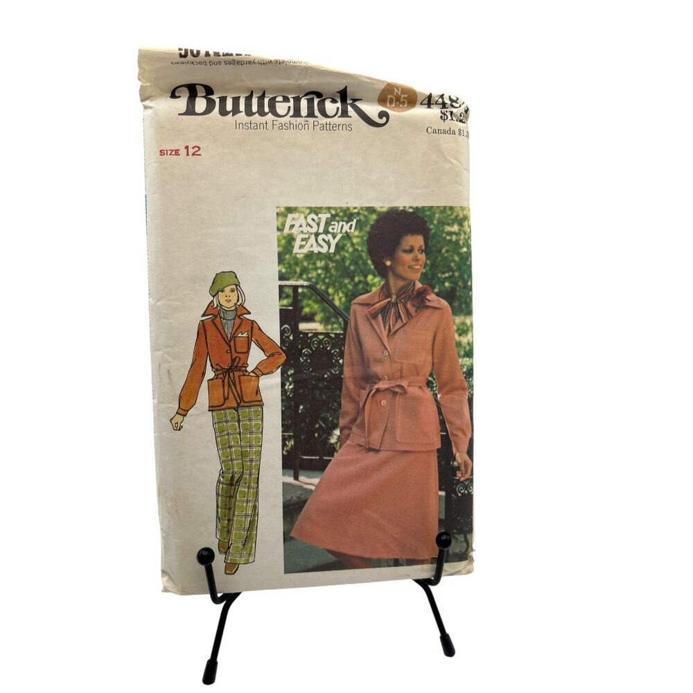 Sewing Pattern Belted Jacket Flare Pants Size 12 1970s Butterick Womens Vintage
